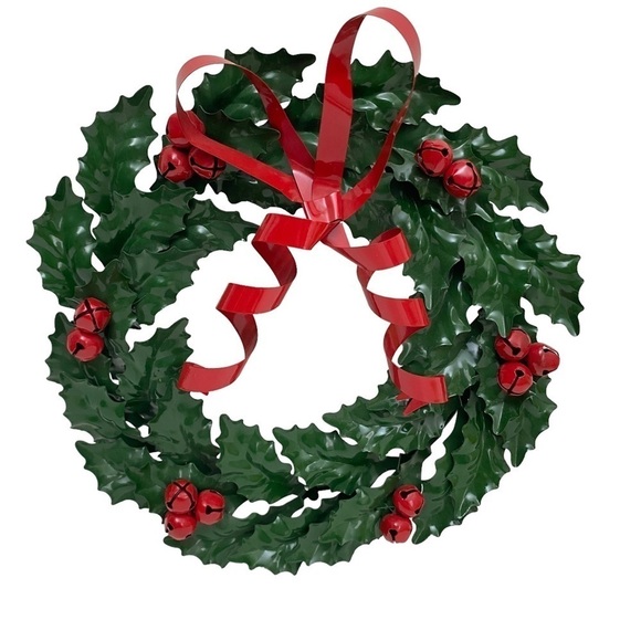 Metal Wreath Centerpiece w/ 4 Napkin Rings Department 56 Green Holly Christmas - Picture 2 of 11